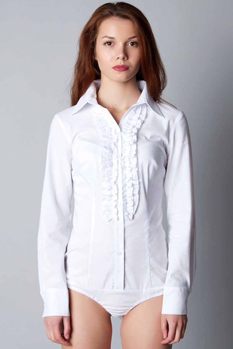 Buy White loose comfortable long sleeve cotton ruffle buttons office business blouse body blouse